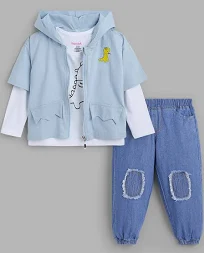 Boys Party(Festive) T-shirt Track Pants (White & Brown)